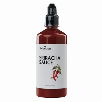 24Vegan All Natural Sriracha Hot Sauce Clean Label, Chili Garlic Flavor, Non-GMO, No Preservatives, Certified Vegan Hot Sauce | 15.2 fl oz