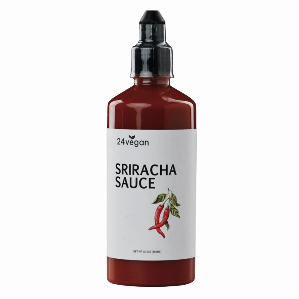 24Vegan All Natural Sriracha Hot Sauce Clean Label, Chili Garlic Flavor, Non-GMO, No Preservatives, Certified Vegan Hot Sauce | 15.2 fl oz