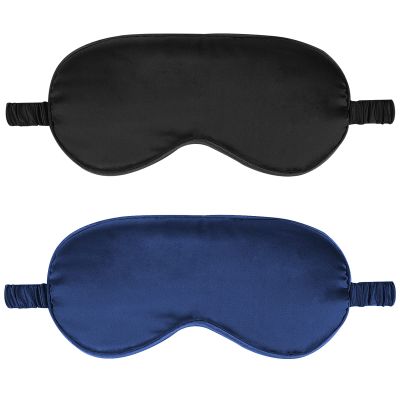 2Pack Silk Sleep Mask,Eye Mask for Sleeping,Elastic Blackout Eye Mask & Blindfold for Full Night's Sleep,Travel and Nap(Black+Navy Blue)