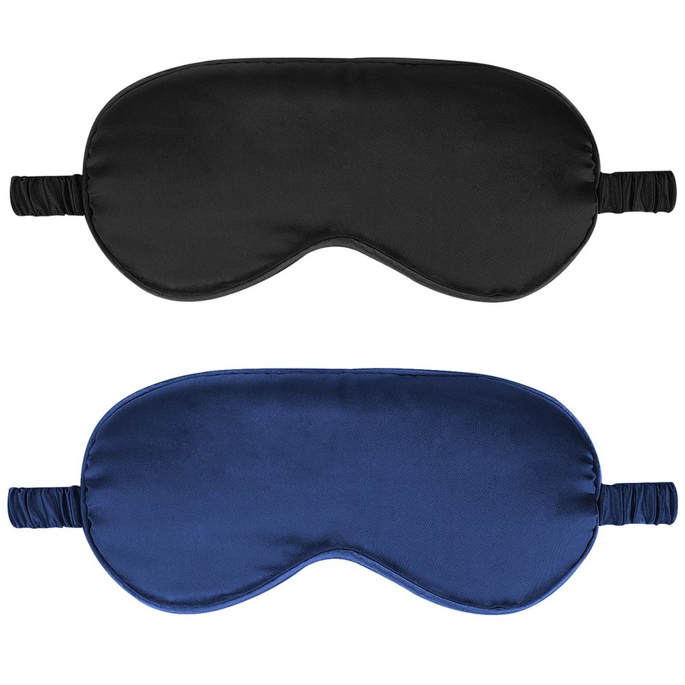 2Pack Silk Sleep Mask,Eye Mask for Sleeping,Elastic Blackout Eye Mask & Blindfold for Full Night's Sleep,Travel and Nap(Black+Navy Blue)