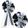 Black and White Wedding Pull Bows with Tulle Tails and Rosebuds - 8" Wide, Set of 6, Wedding Pew Bows, Aisle Decoration. Reception, Anniversary view 1