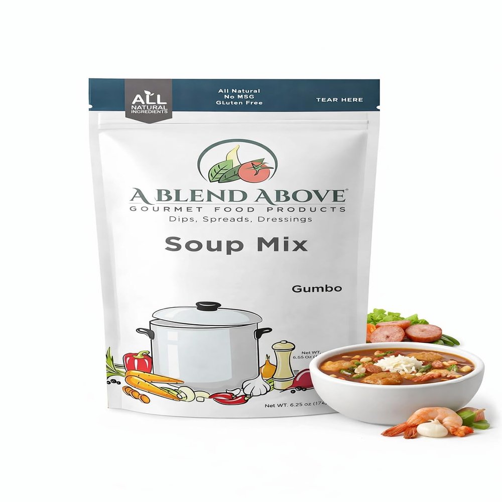 A Blend Above Gumbo Soup Mix, Vegan Friendly, All Natural, No MSG, No Preservatives, Low Sodium, 6 Servings, Easy to Make, Quick Cooking, Homemade Delicious