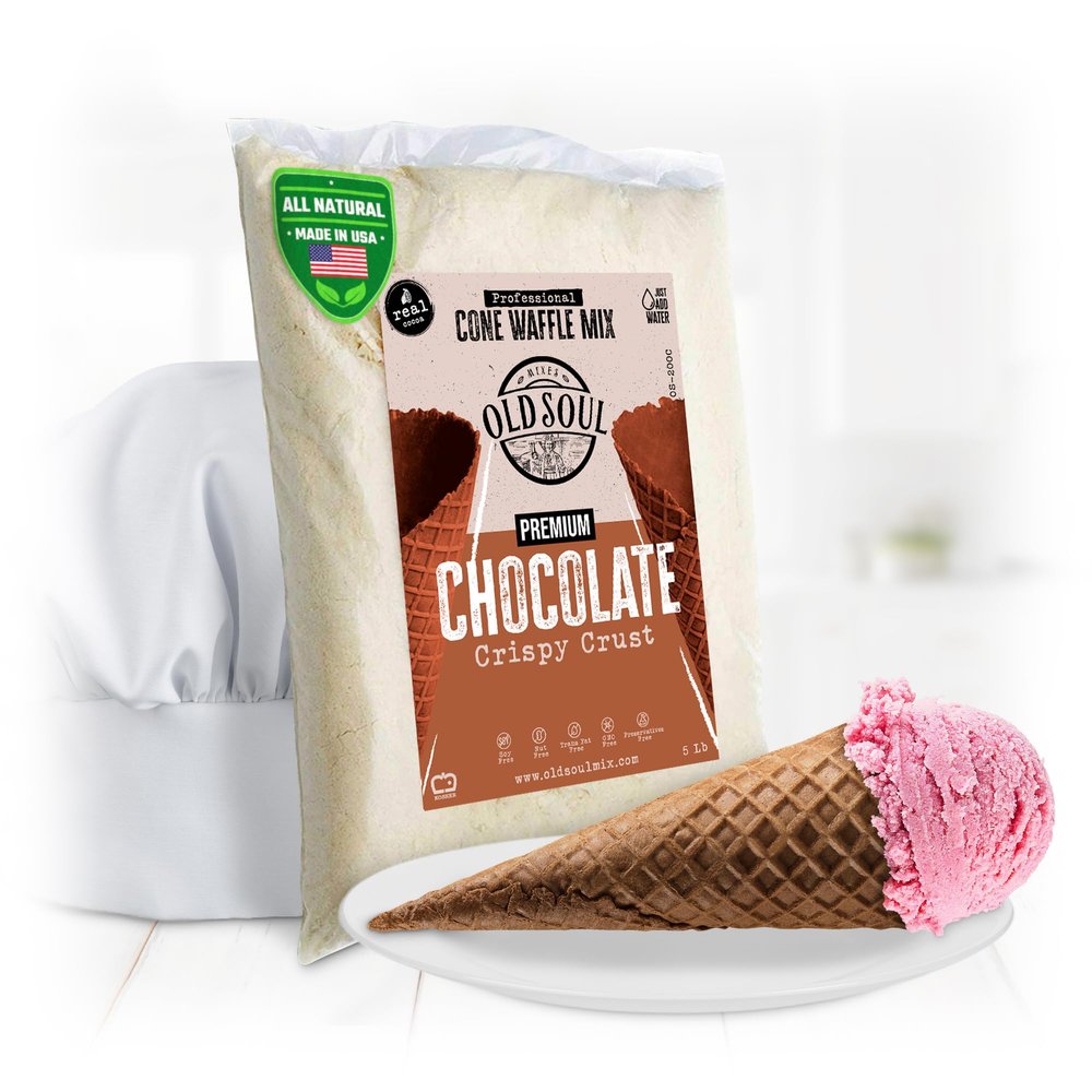 OLDSOUL Professional Cone Waffle Mix | 5 Lbs | Chocolate Flavor | Batter Mix | 112 Cone Waffles (5 Lbs, Traditional)