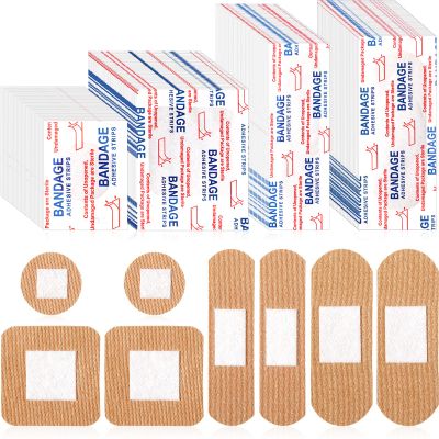 400 Pcs Bandages Bulk Various Sizes Food Service Waterproof Adhesive Bandages Sterile Processing Non Stick Strips Pad for First Aid & Wound Care Protection(4 Styles)