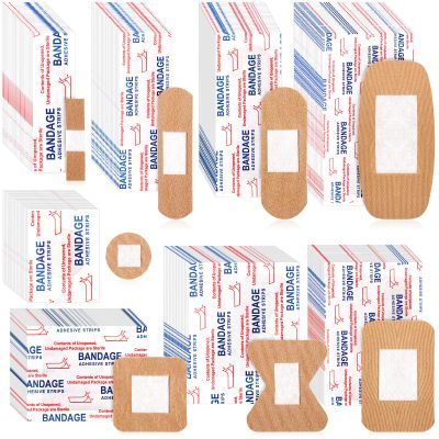 400 Pcs Bandages Bulk Various Sizes Food Service Waterproof Adhesive Bandages Sterile Processing Non Stick Strips Pad for First Aid & Wound Care Protection(8 Styles)