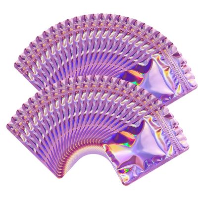200pcs Holographic Bags for Small Business Resealable Mylar Bags for Food Storage Snack Size Zipper Baggies with Clear Winodw Packaing Jewelry Lip Gloss Candy (2.4x4inch 200pcs)