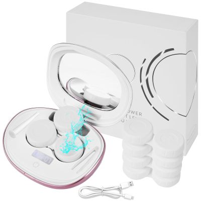 VORDRASSIL MV7 Ultrasonic Contact Lens Cleaner Machine with Timer Display, Big Mirror & USB Charger, Fit Disposal Soft Lens, Colored Contact Lens, RGP Lens and OK Lens (Rosy)