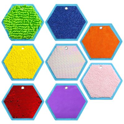 Boao 8 Set Mini Sensory Mats Assorted Textured Play Mats Sensory Floor Tiles Educational Tactile Toys for Activity(7.1 Inch,Hexagon)