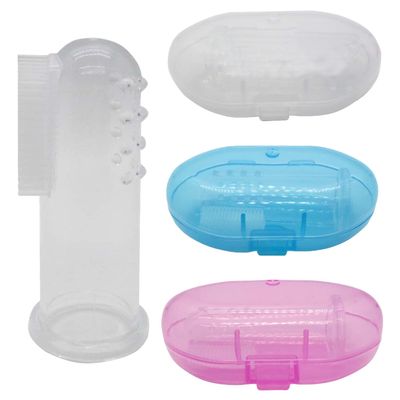 Gadgetime USA Baby Finger Toothbrush Set - Silicone Toddler Toothbrush with 3 Cases in Blue, Pink & Clear - Newborn Oral Massager