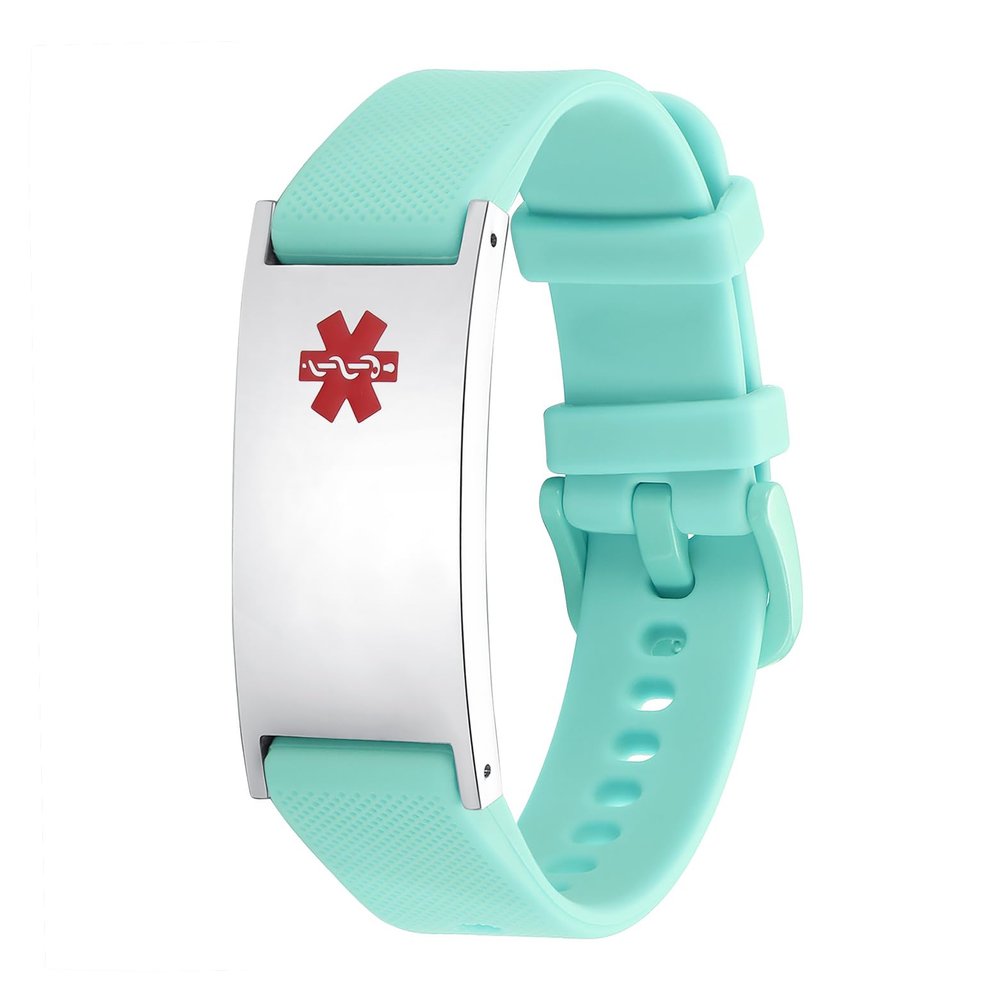 LinnaLove Personalized Medical Alert Bracelet for Men Women-Sport Stainless Steel Medical ID Bracelets Customized Engraved for Autism Allergy Diabetic Epilepsy (silver teal)