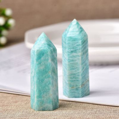 1pc Natural Crystal Healing Obelisk Quartz Wand Green Ornament for Home Decor Reiki Energy Stone Pyramid,Amazonite,60-70mm