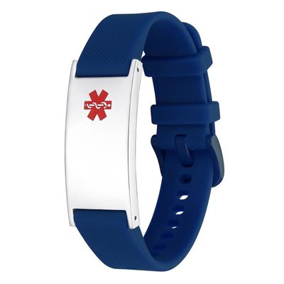 LinnaLove Personalized Medical Alert Bracelet for Men Women-Sport Stainless Steel Medical ID Bracelets Customized Engraved for Autism Allergy Diabetic Epilepsy (silver blue)