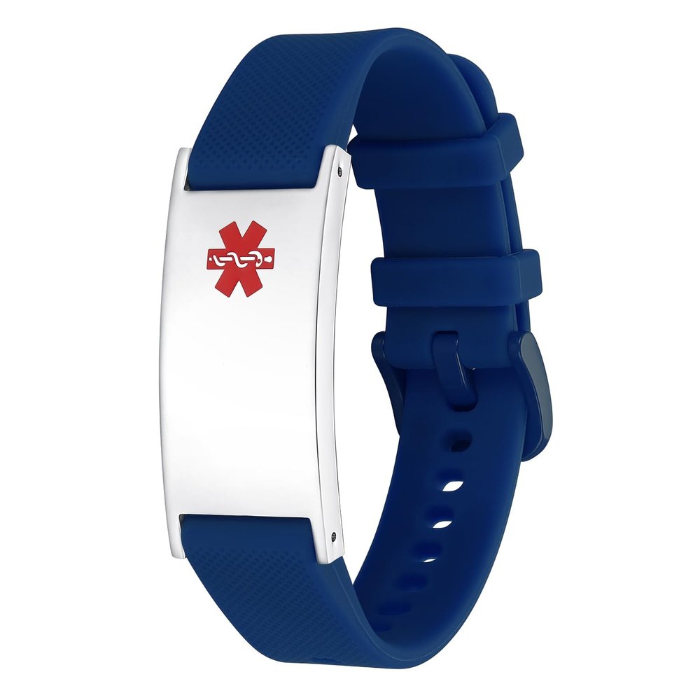 LinnaLove Personalized Medical Alert Bracelet for Men Women-Sport Stainless Steel Medical ID Bracelets Customized Engraved for Autism Allergy Diabetic Epilepsy (silver blue)