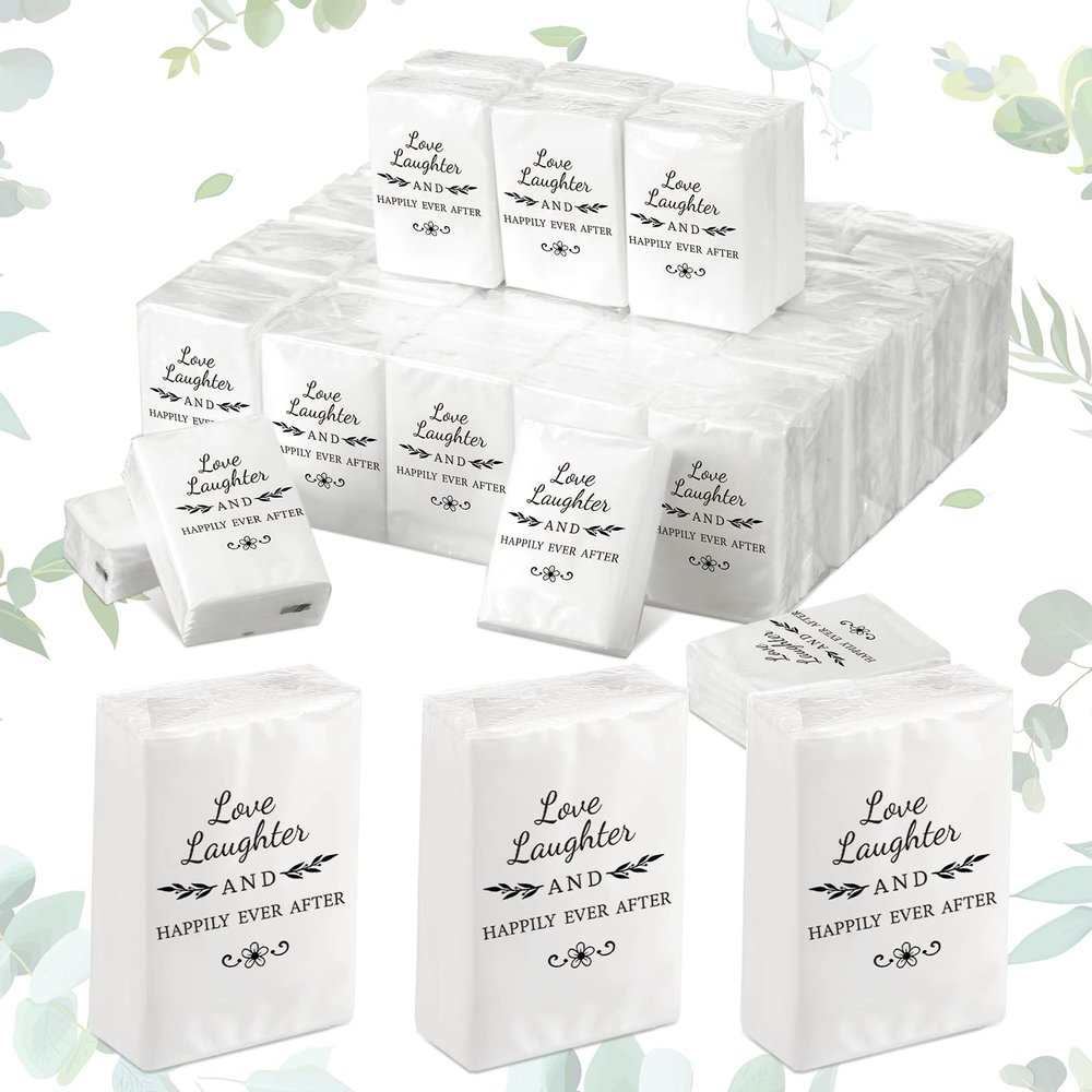 50 Pack Happy Tears Tissues Packs for Wedding Bulk Facial Tissues Items for Guests Welcome Bags Pocket Paper 3 Ply Individual Mini Travel Tissue Packs for Wedding Graduation Party Ceremony(Classic)