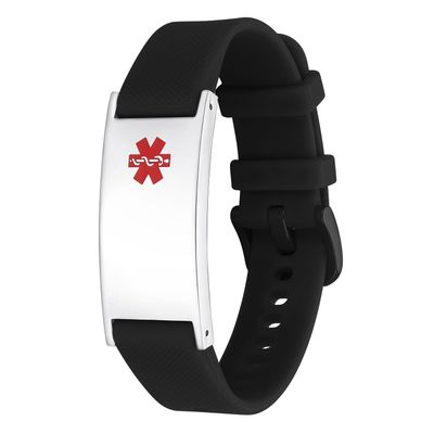 LinnaLove Personalized Medical Alert Bracelet for Men Women-Sport Stainless Steel Medical ID Bracelets Customized Engraved for Autism Allergy Diabetic Epilepsy (silver Black)