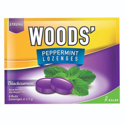 Woods Peppermint Lozenges Strong - Blackcurrant, 4 Sachets (@ 6 Lozenges)