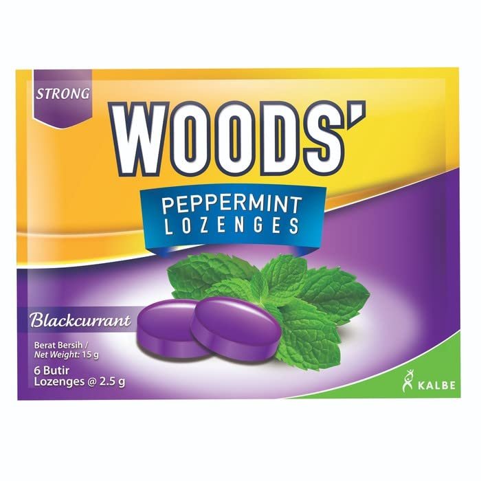 Woods Peppermint Lozenges Strong - Blackcurrant, 4 Sachets (@ 6 Lozenges)