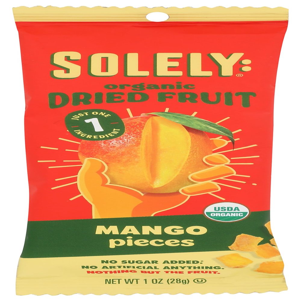 SOLELY Organic Dried Mango Pieces, 1 oz, 10 Pouches Real Fresh Fruit, Portable On-the-Go Snack, Vegan, Non-GMO, No Sugar Added, Not From Concentrate, Shelf-Stable, Healthy Snack for Kids & Adults