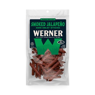 Werner Gourmet Meat Snacks, Jalapeno Mini Meat Sticks - 12 Ounce  Made in the USA, Resealable Bag of Spicy Meat Sticks (12 Ounce)