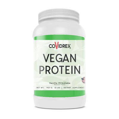 COVIDrex Vegan Protein Powder, 2 LB, Vanilla Flavor, Low CARB, Gluten Free, NO Sugar Added, Dairy Free