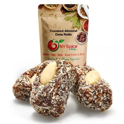 NY Spice Shop Dried Coconut Dates - 3 Pound Coconut Almond Date Rolls - Sweet Fruit Almond Dried Dates - Coconut and Almond Fresh Dates - Good Source of Fiber Healthy Chewy Dry Dates