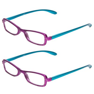 Calabria 837 Womens Metallic Reading Glasses +2.75 Purple (2 Pack) Vibrant Crystal Accents Single Power Readers Spring Hinged Hard Case Included