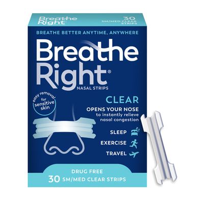 Breathe Right Original Nasal Strips Clear Sm/Med For Sensitive SkinDrug-Free Snoring Solution & Nasal Congestion Relief Caused by Colds & Allergies 30 ct (Packaging May Vary)