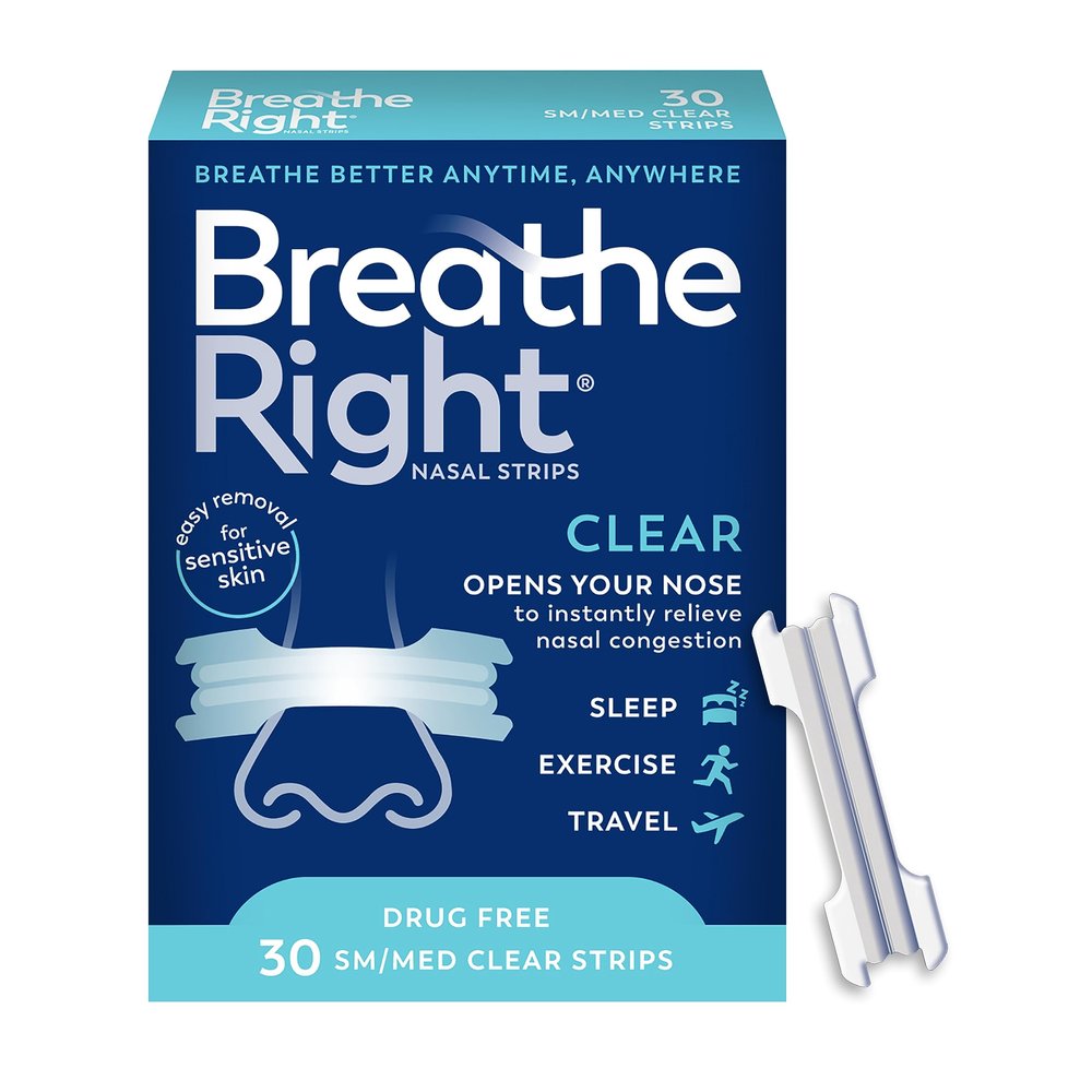 Breathe Right Original Nasal Strips Clear Sm/Med For Sensitive SkinDrug-Free Snoring Solution & Nasal Congestion Relief Caused by Colds & Allergies 30 ct (Packaging May Vary)