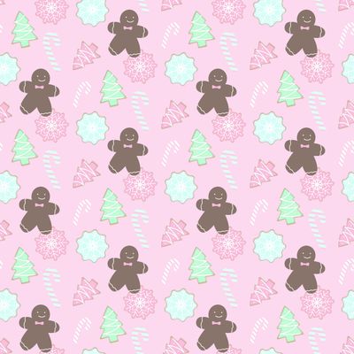 Cute Light Pink Christmas Wrapping Paper Pastel Cookie Gingerbread Gift Wrap Holiday Decoration (12 foot x 30 inch roll)