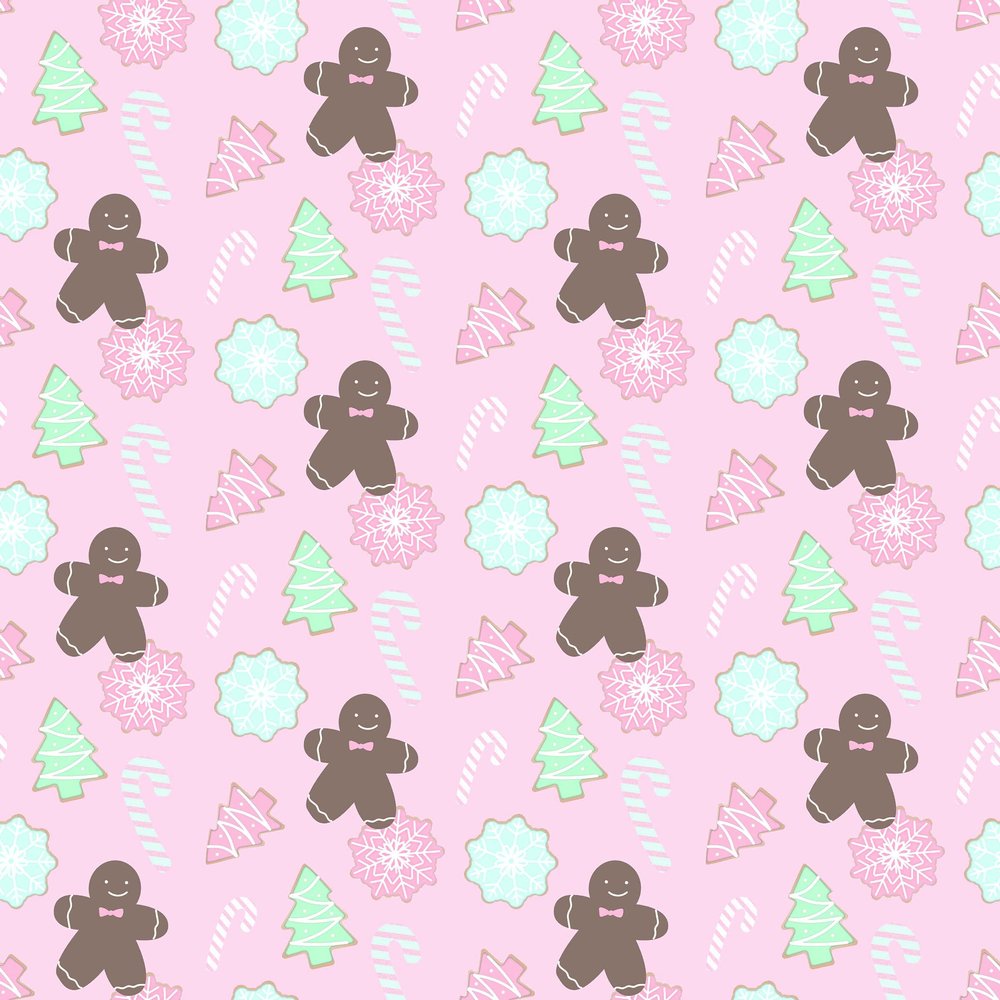 Cute Light Pink Christmas Wrapping Paper Pastel Cookie Gingerbread Gift Wrap Holiday Decoration (12 foot x 30 inch roll)