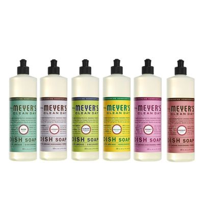 Mrs. Meyers Liquid Dish Soap 6 Scent Variety, 1 Lemon Verbena, 1 Lavender, 1 Basil, 1 Honeysuckle, 1 Peony, 1 Rosemary, 16 FL OZ Each, 1 CT