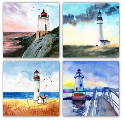 Small World Greetings Watercolor Lighthouse Cards 12 Count - Blank Inside with Envelopes - Nature Stationery - Thank You, Birthday, Thinking Of You, and More - A2 Size (5.5x4.25)