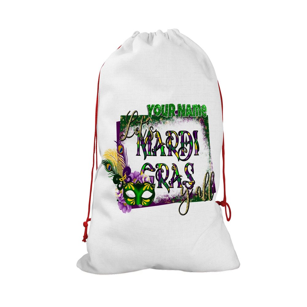 Bleu Reign Personalized Santa Sack Gift Wrap Bag Custom Name Let's Mardi Gras Yall Birthday Christmas Reusable