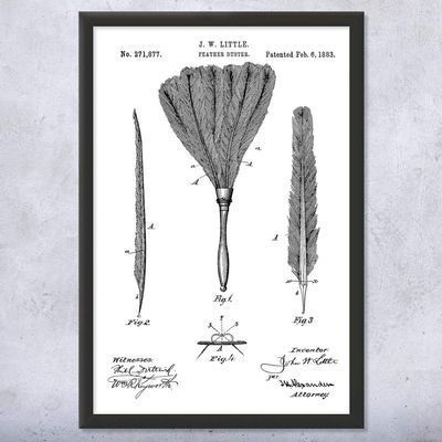 Framed Feather Duster Print, Laundry Room Art, School Janitor, Custodian Gift, Washroom Wall Art, Housekeeper Gifts Black & White (16x20)