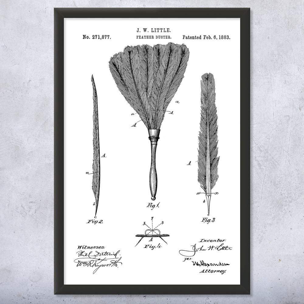 Framed Feather Duster Print, Laundry Room Art, School Janitor, Custodian Gift, Washroom Wall Art, Housekeeper Gifts Black & White (16x20)