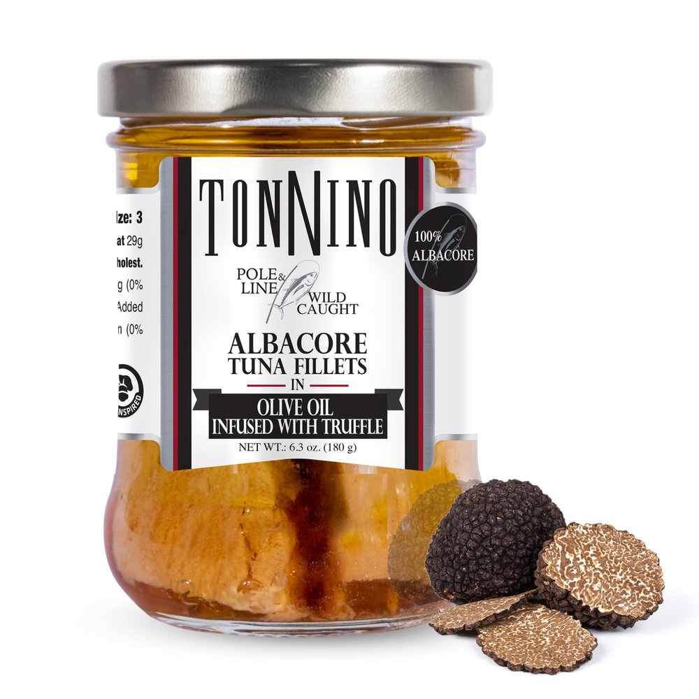 Tonnino Tuna Fish Albacore - Olive Oil in Truffle Pack of 6 Alternative to Salmon Protein Snacks Ready to Eat Meals