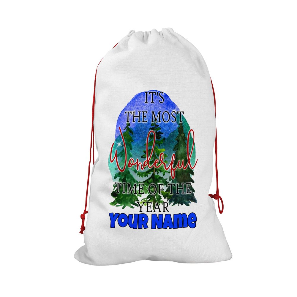 Bleu Reign Personalized Santa Sack Gift Wrap Bag Custom Name It's The Most Wonderful Time Of The Year Birthday Christmas Reusable