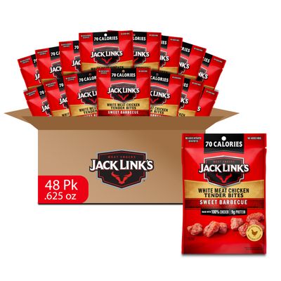 Jack Link's Chicken Tender Bites, Sweet BBQ, Bulk Pack - Flavorful Meat Snack for School, 9g Protein and 70 Calories, Made with 100% Chicken, 1oz (Pack of 48)