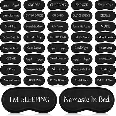 Eurzom 40 Pcs Funny Sleep Eye Mask Soft Night Mask Bulk for Sleeping Blackout Blindfolds with Adjustable Strap for Women Men Kids Nap Meditation Party Travel Gifts Favors(Black)