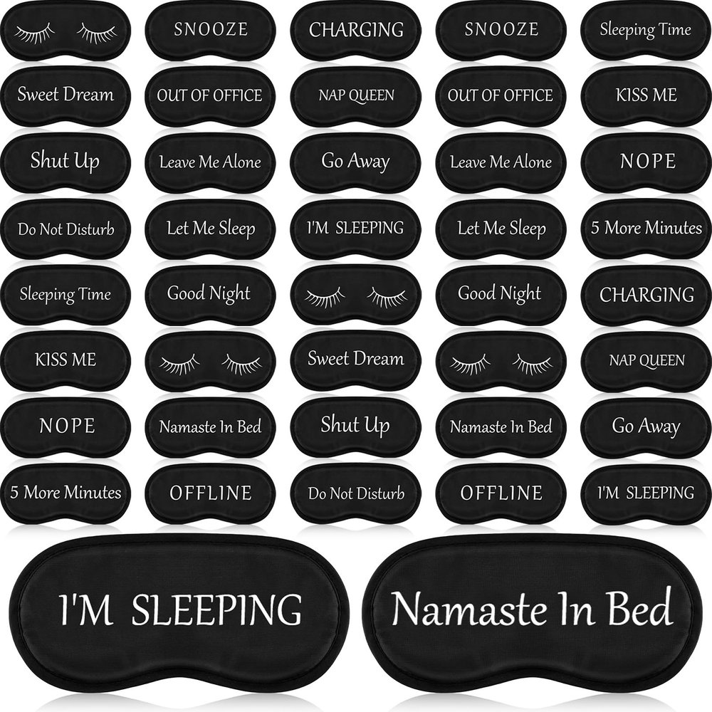 Eurzom 40 Pcs Funny Sleep Eye Mask Soft Night Mask Bulk for Sleeping Blackout Blindfolds with Adjustable Strap for Women Men Kids Nap Meditation Party Travel Gifts Favors(Black)