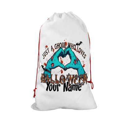 Bleu Reign Personalized Santa Sack Gift Wrap Bag Custom Name Just A Ghoul Halloween Olas Birthday Christmas Reusable