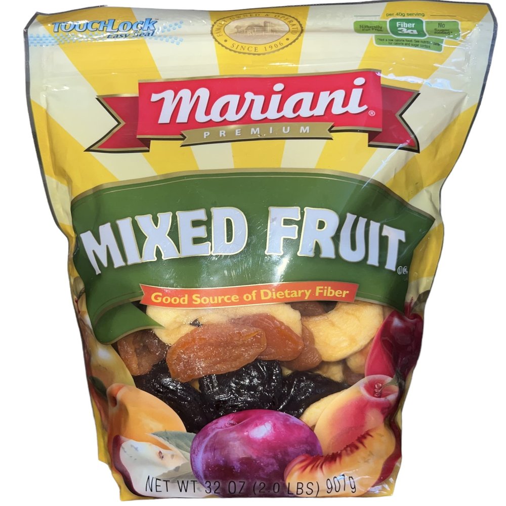 MIXED FRUIT DIETARY FIBER CAMBINES SAVORY PRUNES AND PEACHES, SWEET PEARS, AND APPLES .
