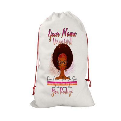 Bleu Reign Personalized Santa Sack Christmas Birthday Gift Wrap Bag Custom Name Birthday Black Queen Celebrate Zodiac Month Virgo Aug22-Sept23 Reusable