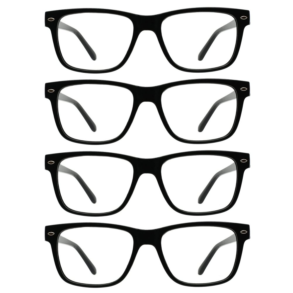 WEMOOTANTS 4 Pack Reading Glasses for Women Men, Large Square Readers 2.5 Black Frame with Spring Hinge, Mens Designer Reader Glasses 1.00 1.25 1.50 1.75 2.00 2.25 2.50 2.75 3.00 3.50 4.00