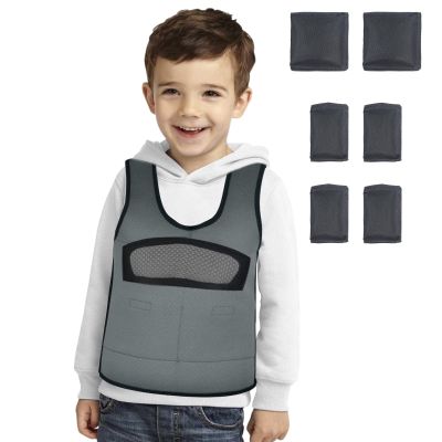 Compression Vest for Kids-Grey, Weighted Vest for Kids Including 6 Removable Weights, (Small, Ages 2 to 5)