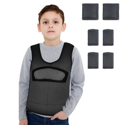 Compression Vest for Kids (Large, Ages 10+) Weighted Vest for Kids Including 6 Removable Weights Black