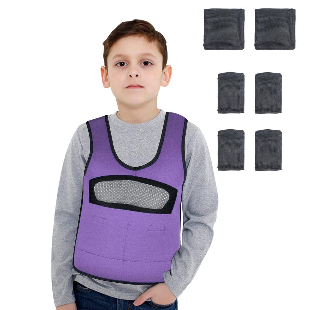 Compression Vest for Kids (Large, Ages 10+) Weighted Vest for Kids Including 6 Removable Weights Purple