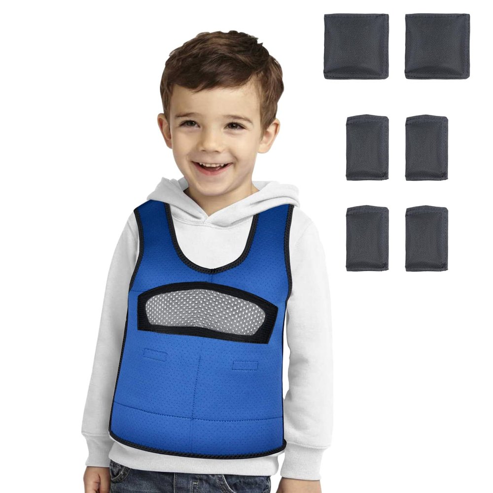 Compression Vest for Kids (Small, Ages 2 to 4) Weighted Vest for Kids Including 6 Removable Weights Navy Blue