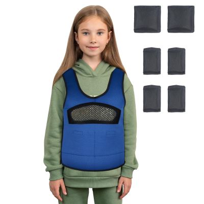 Compression Vest for Kids (Medium, Ages 5 to 9) Weighted Vest for Kids, Including 6 Removable Small Bag Navy Blue