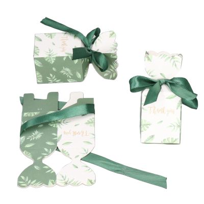 Pegau Candies Boxes, Green Gift Box with Ribbon 50Sets for